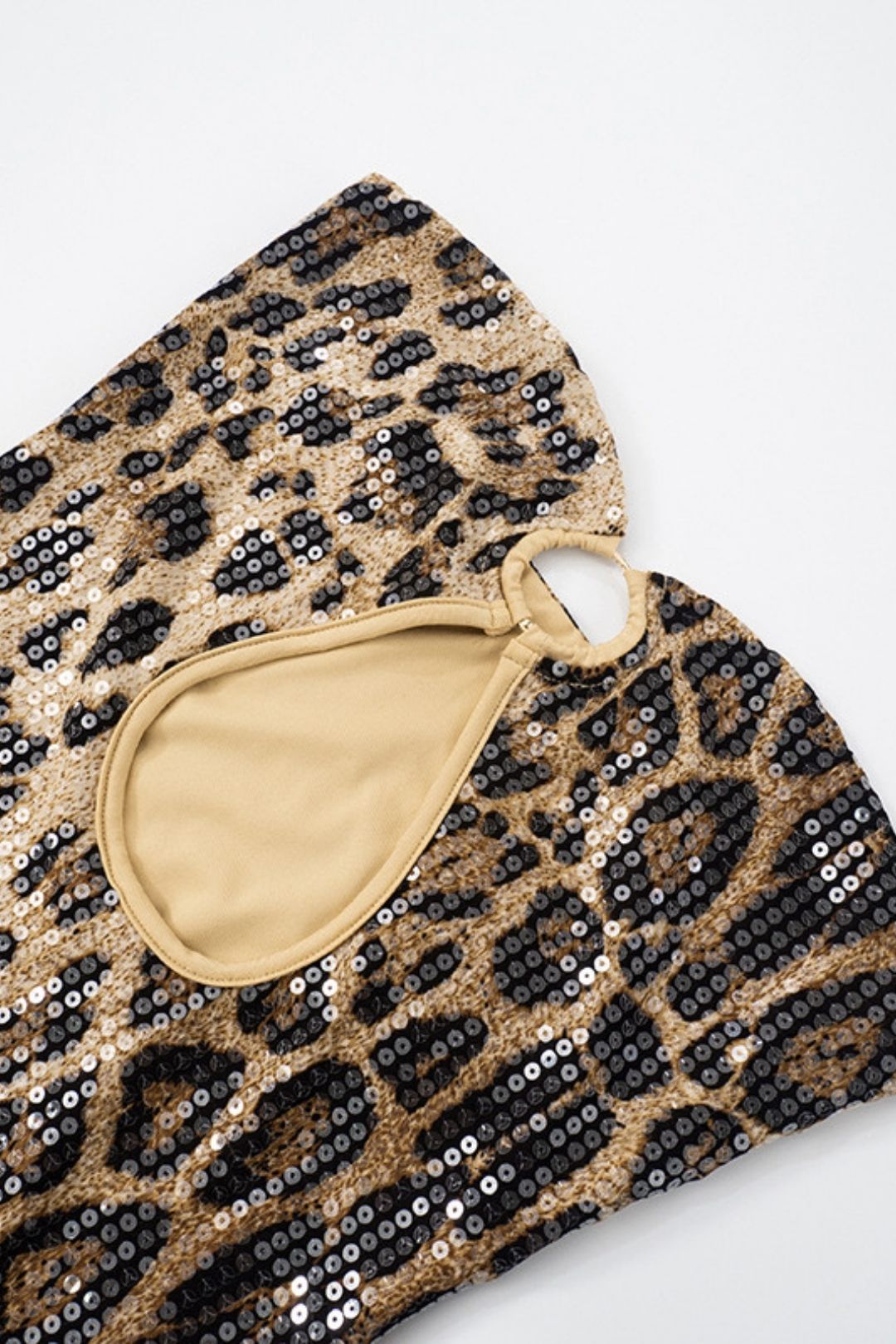 Leopard Print Sequins Sexy Slim Fit Tube Top Short Skirt Backless Dress