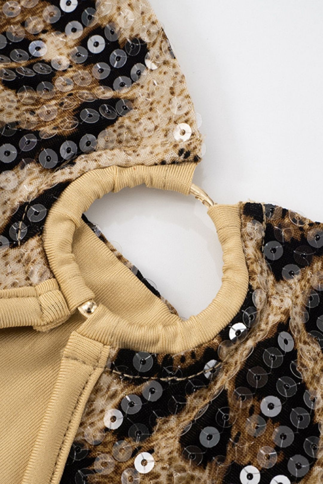 Leopard Print Sequins Sexy Slim Fit Tube Top Short Skirt Backless Dress