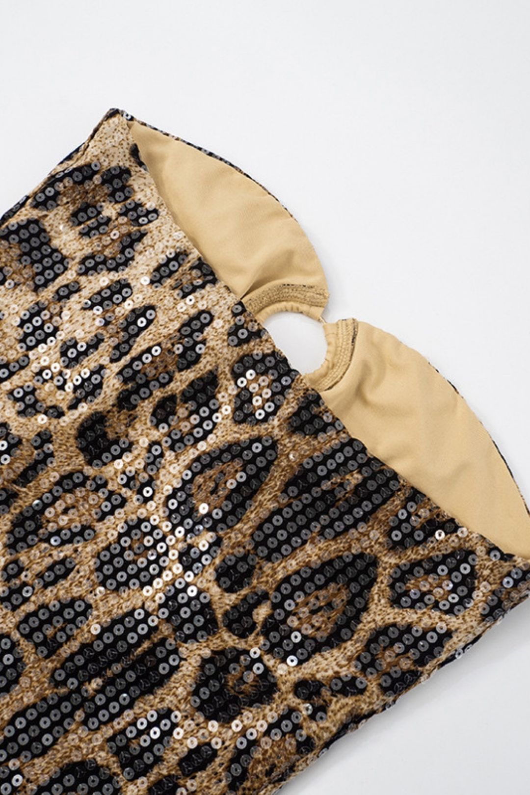 Leopard Print Sequins Sexy Slim Fit Tube Top Short Skirt Backless Dress