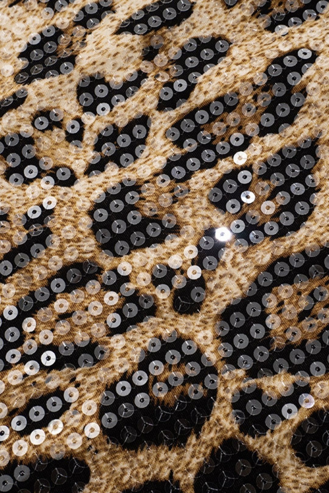 Leopard Print Sequins Sexy Slim Fit Tube Top Short Skirt Backless Dress