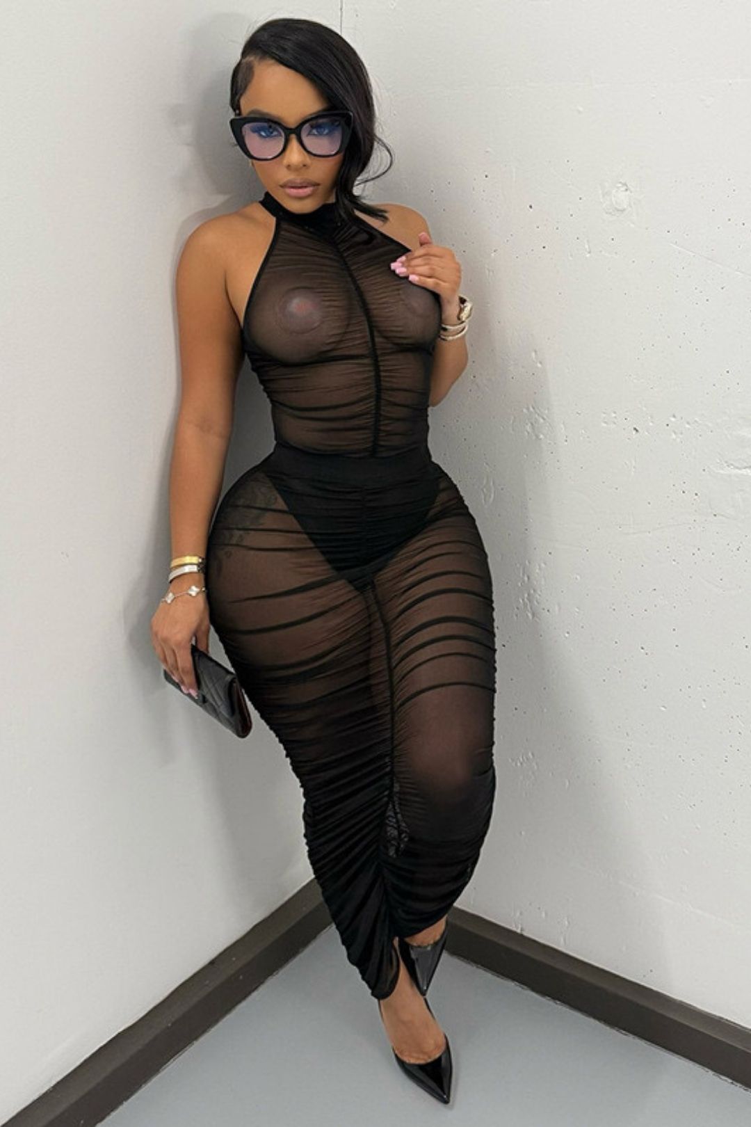 See-through Sleeveless Jumpsuit Long Skirt Two-piece Suit