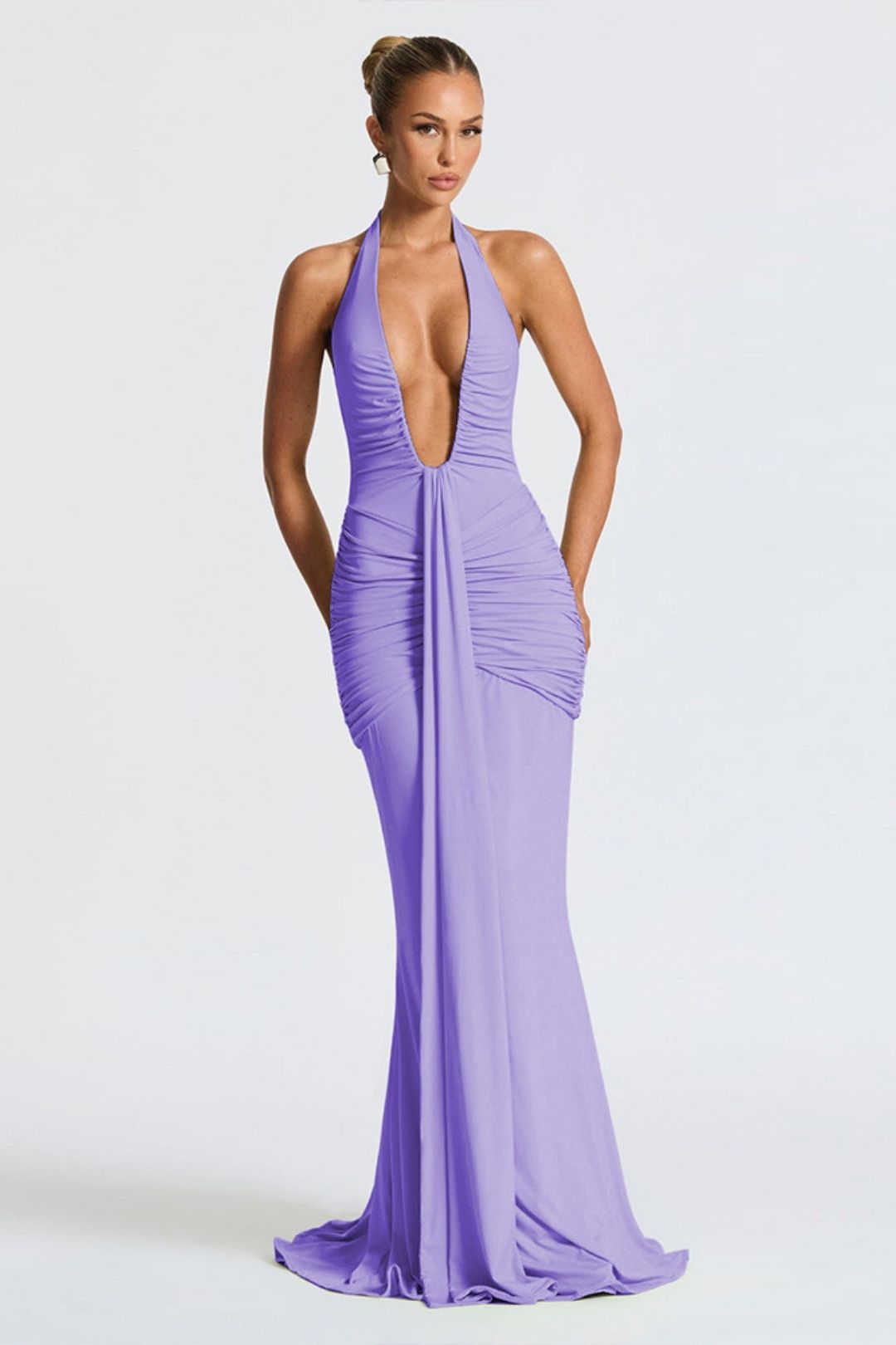 Deep V Waist Long Skirt Sexy Backless Ribbon Fishtail Dress
