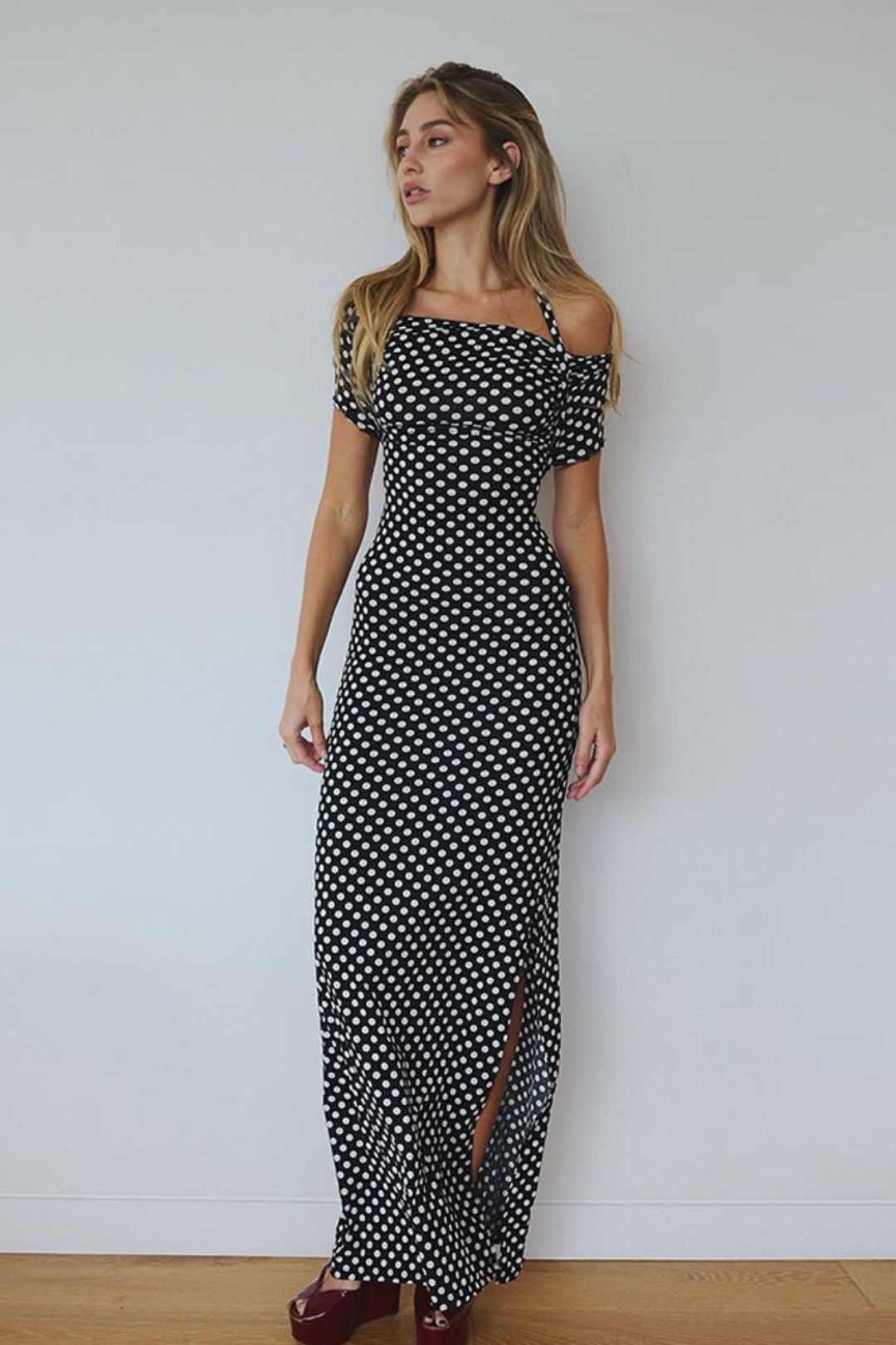 Tube Top Halter Neck Polka Dot Sexy Slim Waist Long Skirt