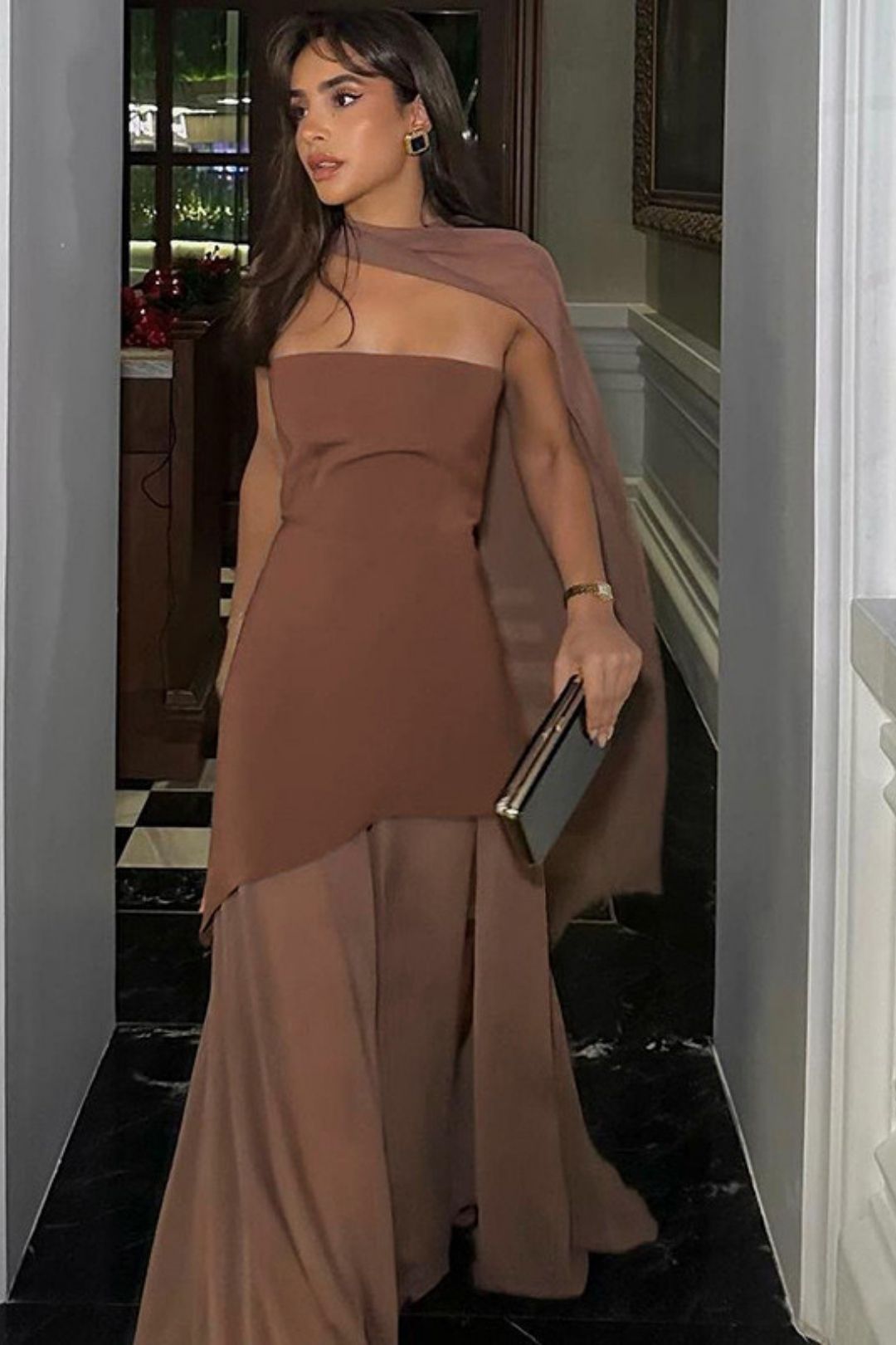 Sexy Slim Backless Mesh Splicing Tube Top Dress Scarf Collar Suit
