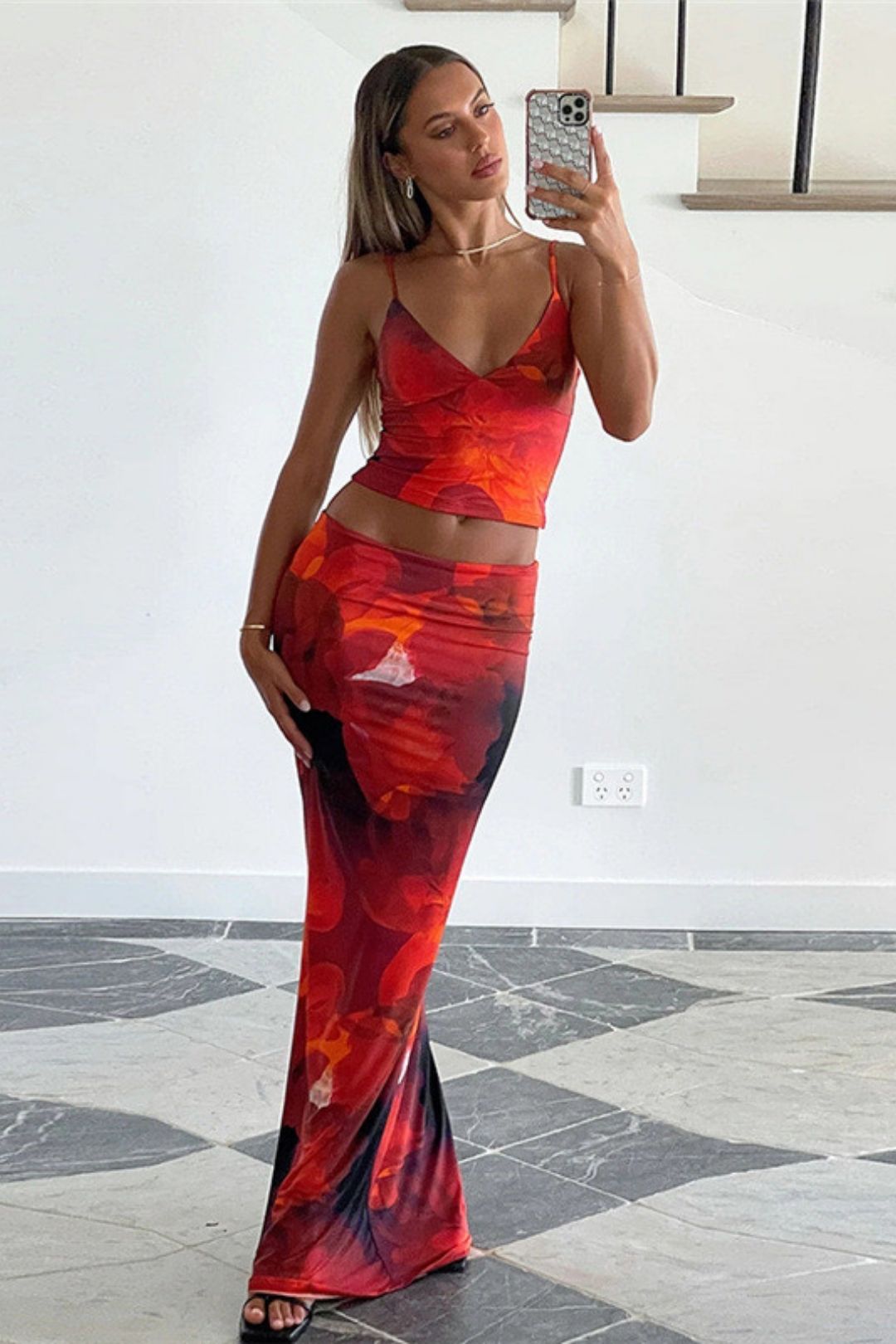 Sexy Slim-fitting Printed Sling High Waist Hip Skirt Suit