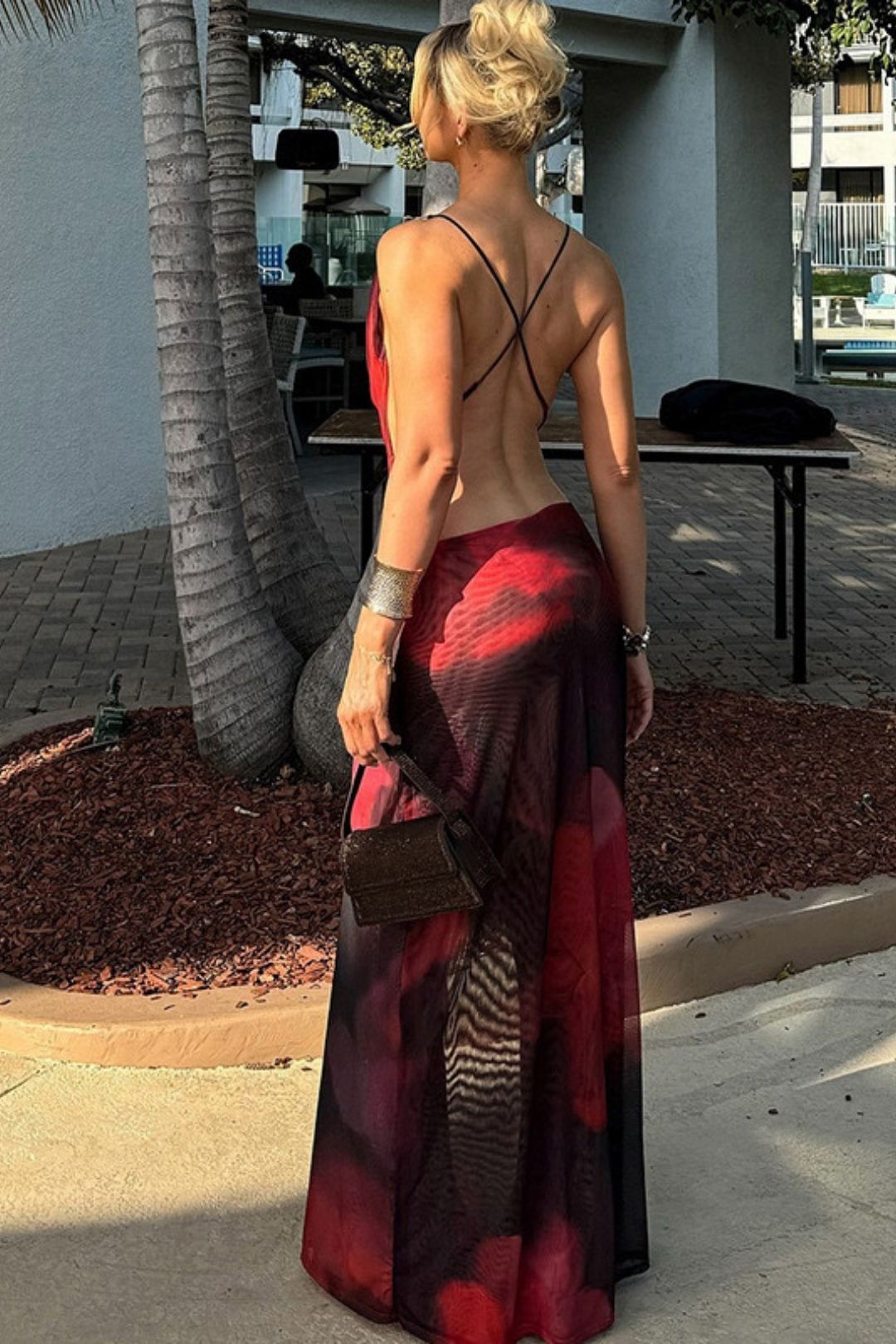 Sexy Backless Deep High Waist Slim V Split Dress