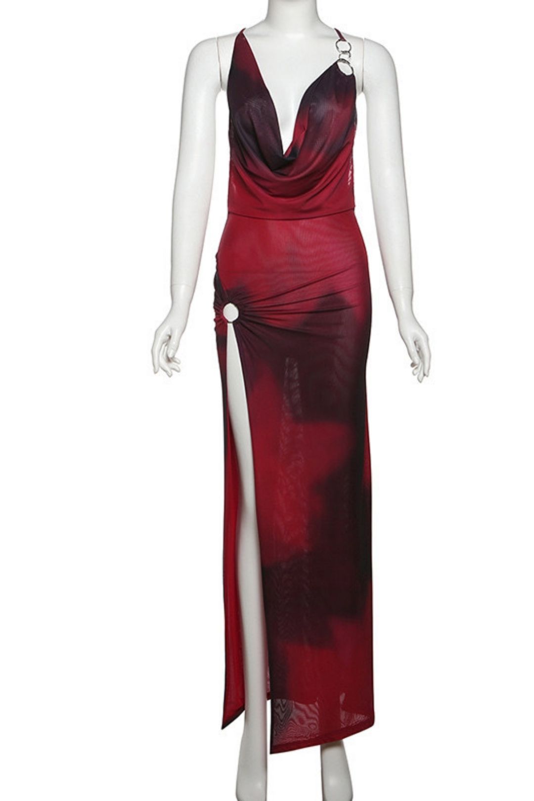 Sexy Backless Deep High Waist Slim V Split Dress