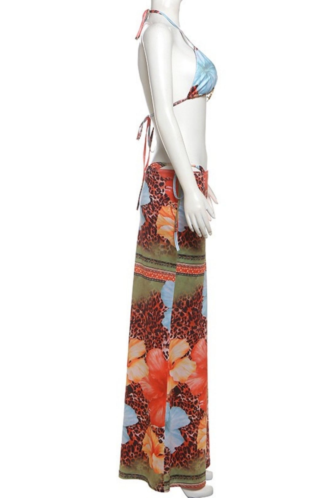 Sexy Navel-baring Lace-up Fashion Printed Bikini Three-piece Suit