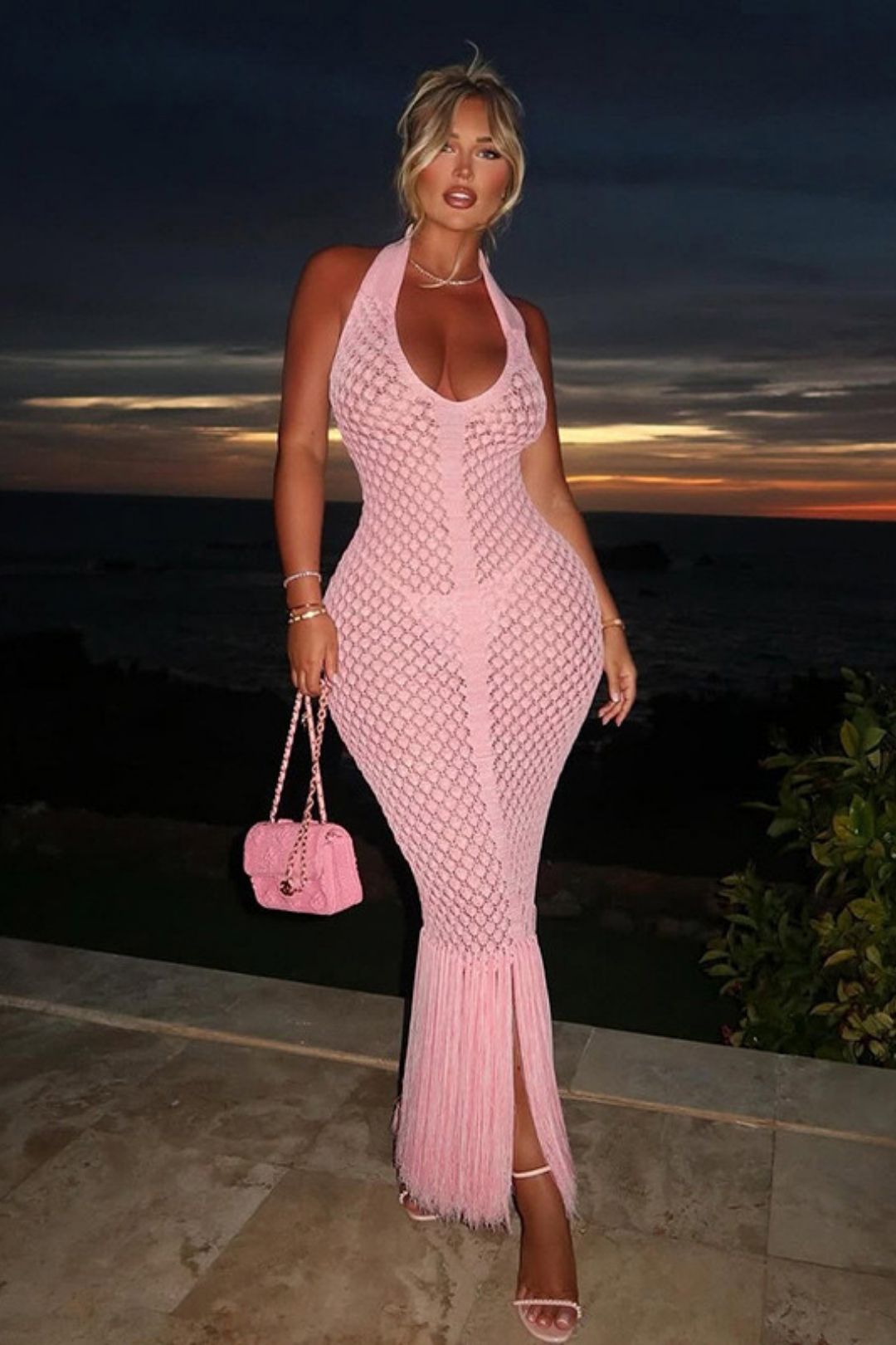 Sexy Deep V Halter Neck Backless Long Skirt