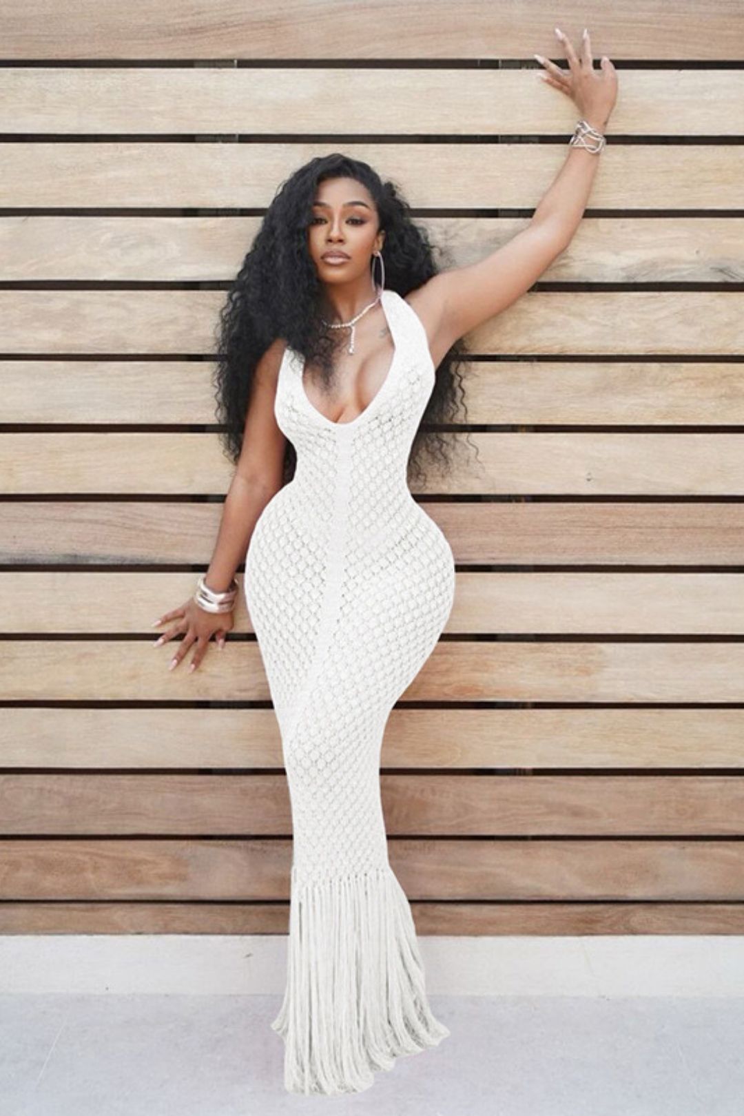 Sexy Deep V Halter Neck Backless Long Skirt