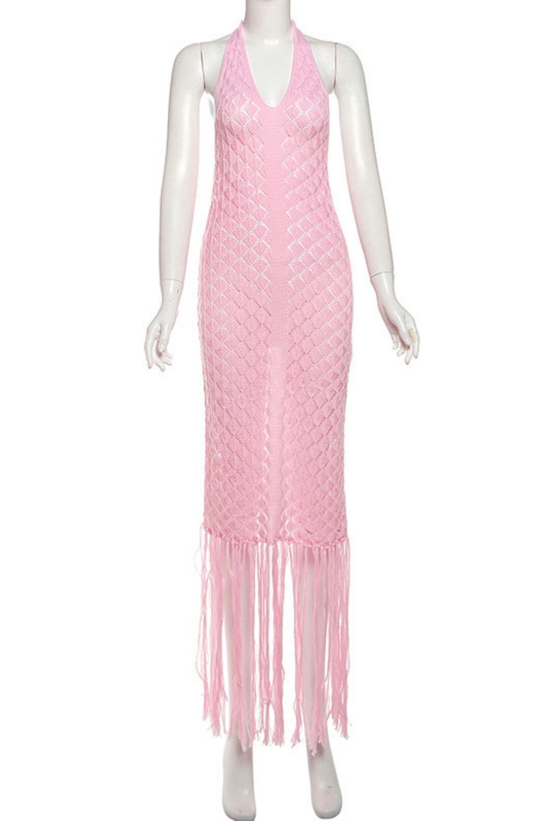 Sexy Deep V Halter Neck Backless Long Skirt