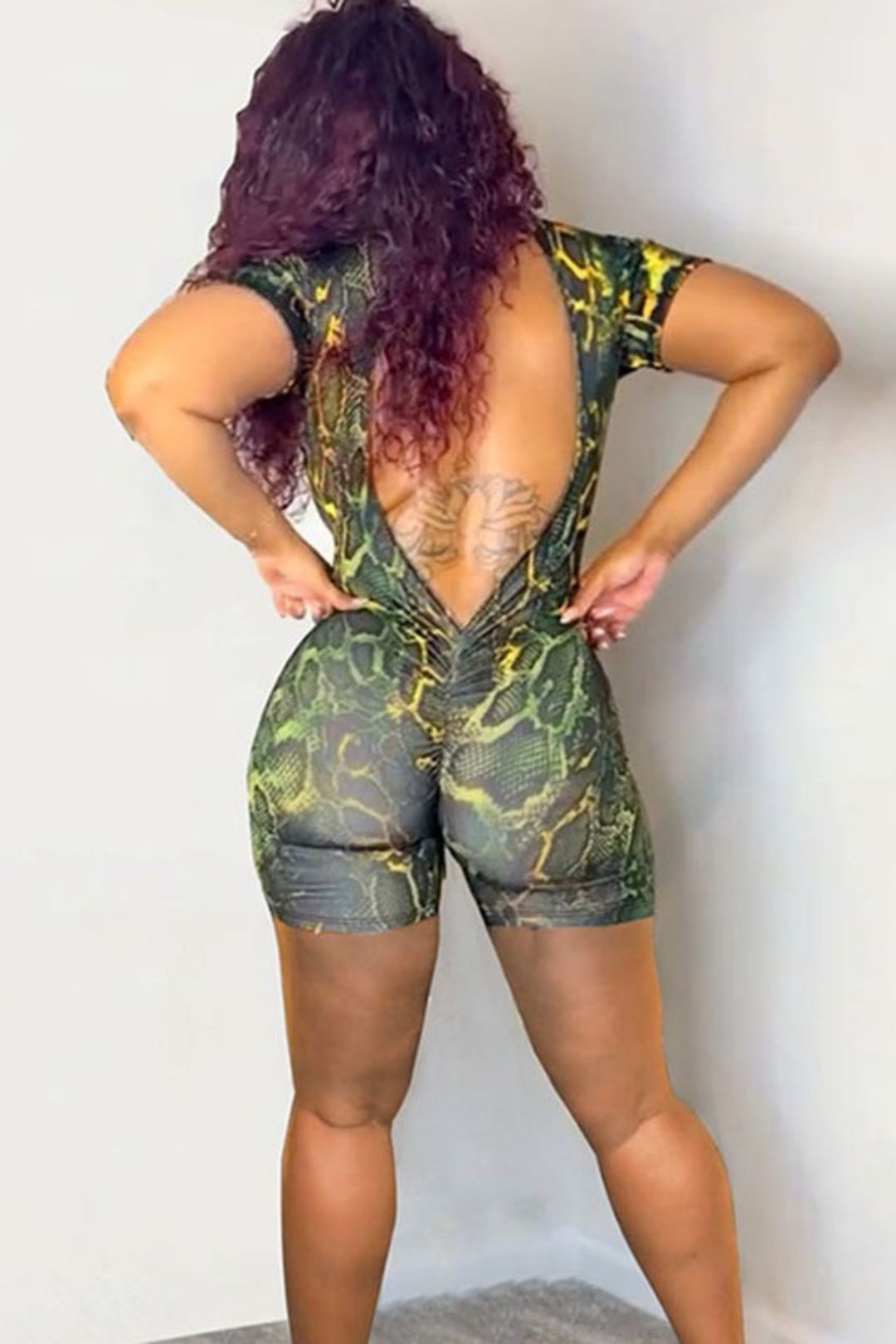 Sexy Tight Backless Half-high Collar Printed Hip-lifting Shorts Jumpsuit