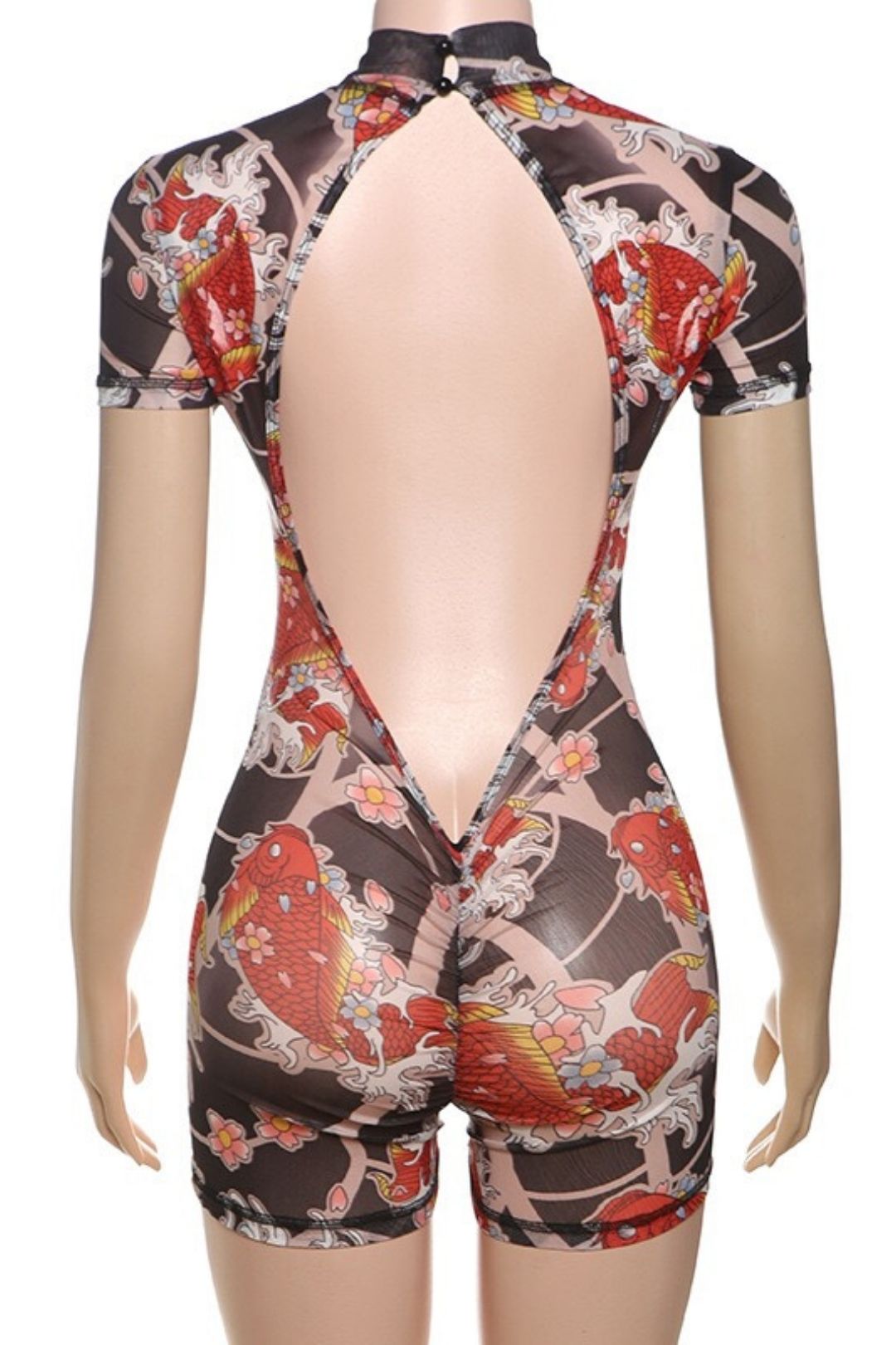 Sexy Tight Backless Half-high Collar Printed Hip-lifting Shorts Jumpsuit