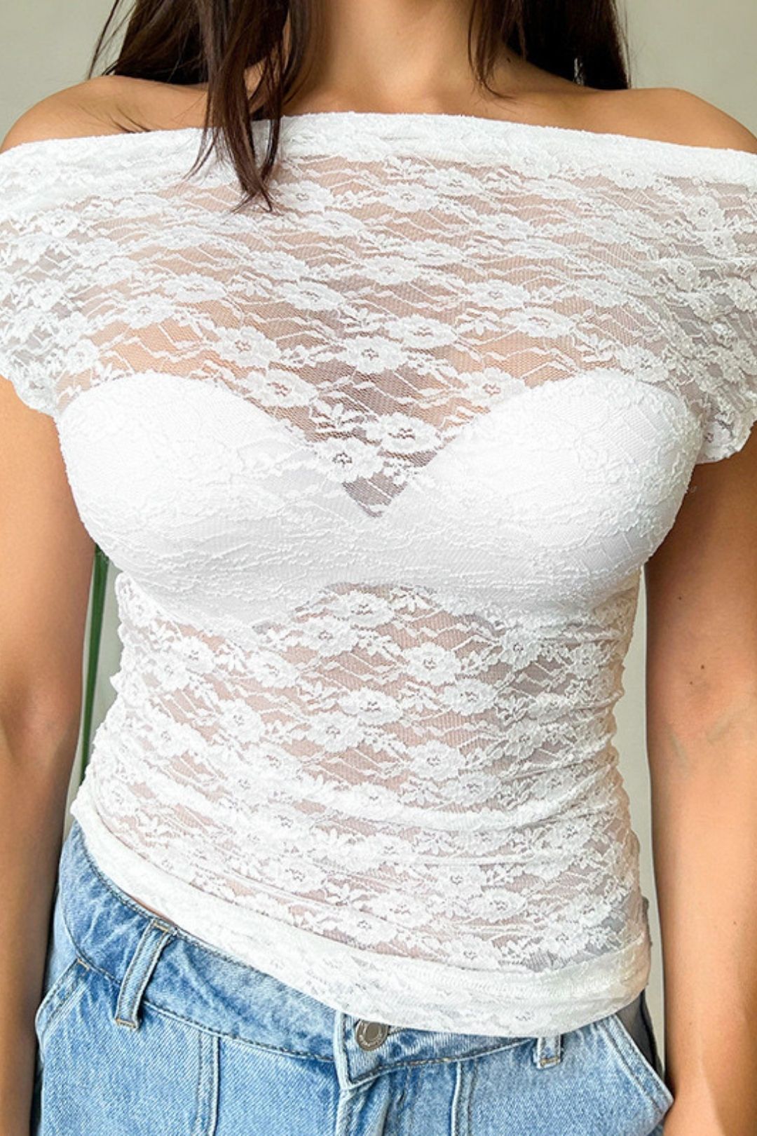 Sexy Lace Simple One-shoulder Short-sleeved Top