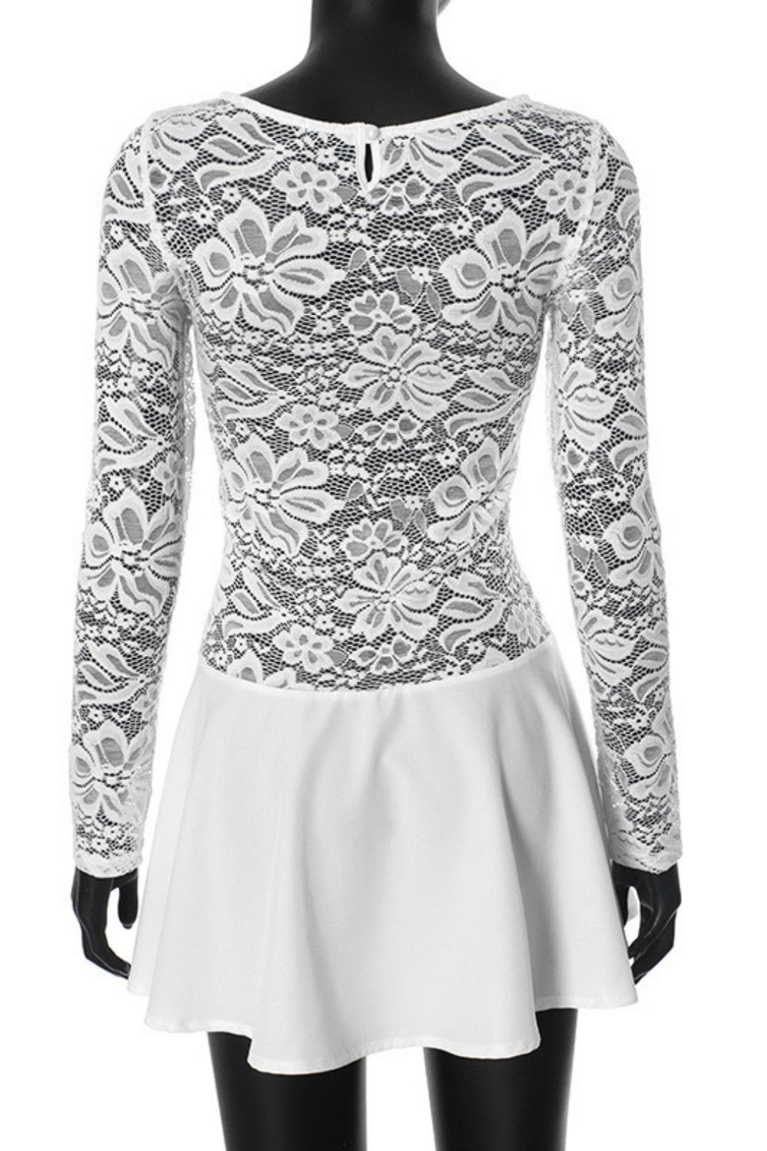 Round Neck Lace Splicing Button Pleated Short Dress