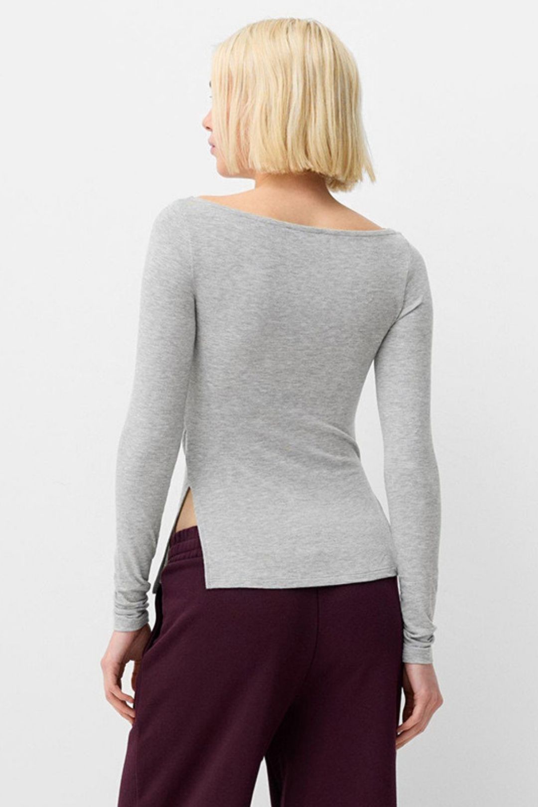 Winter One-shoulder Pleated Waist Slit Solid Color Pullover Top T-shirt