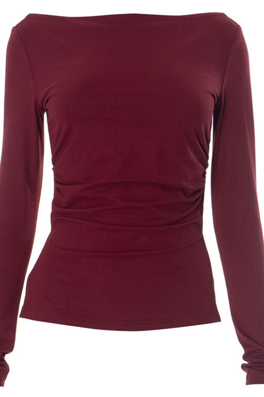 Winter One-shoulder Pleated Waist Slit Solid Color Pullover Top T-shirt