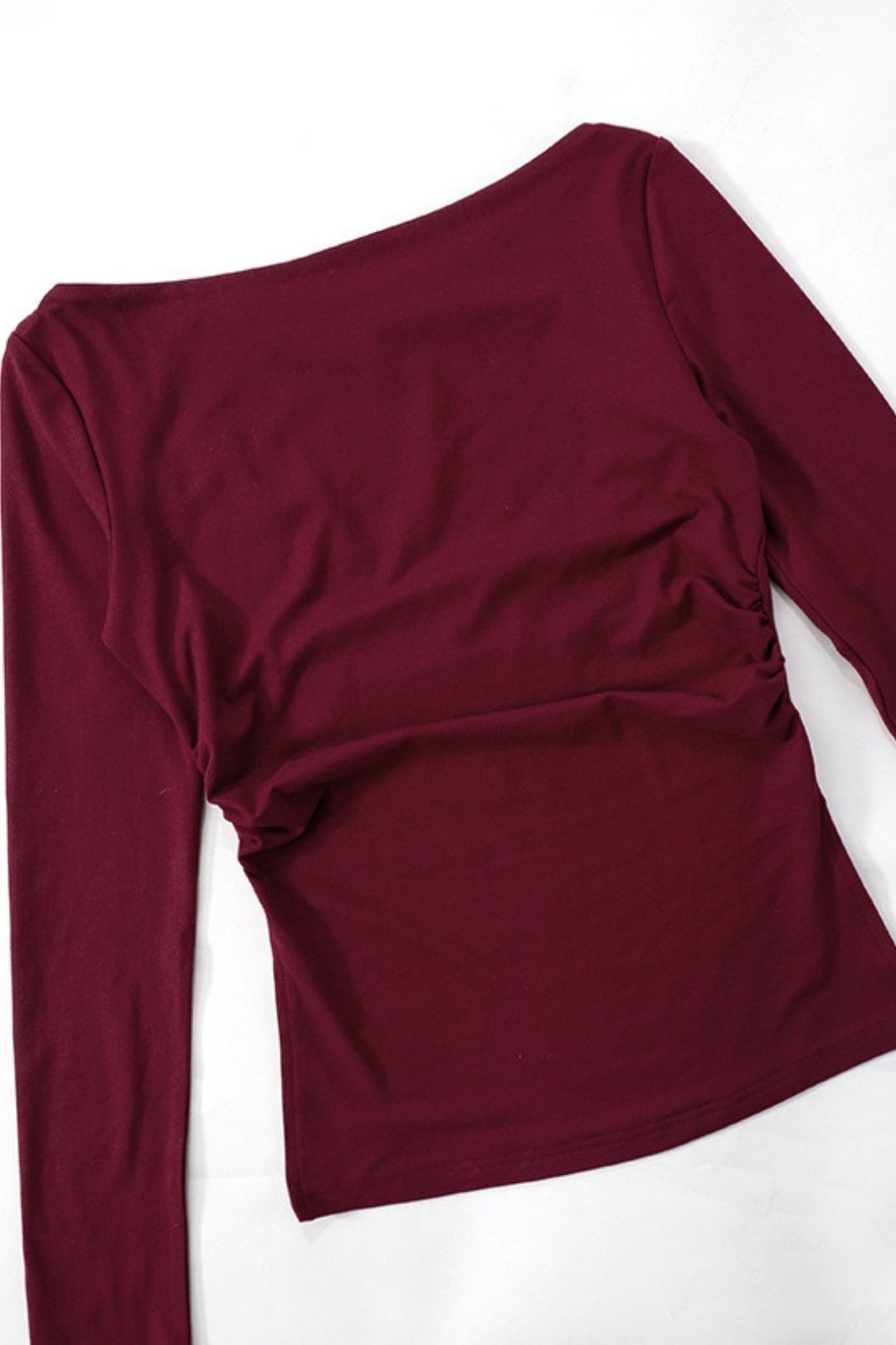 Winter One-shoulder Pleated Waist Slit Solid Color Pullover Top T-shirt