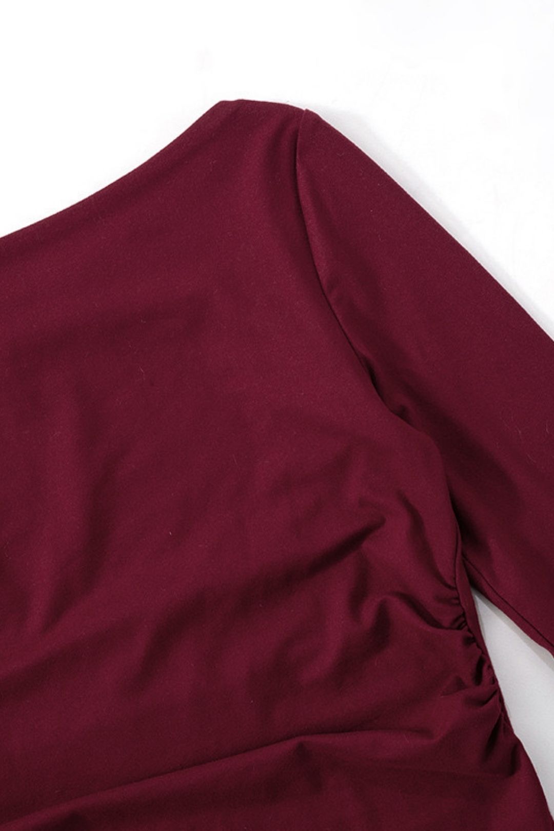 Winter One-shoulder Pleated Waist Slit Solid Color Pullover Top T-shirt