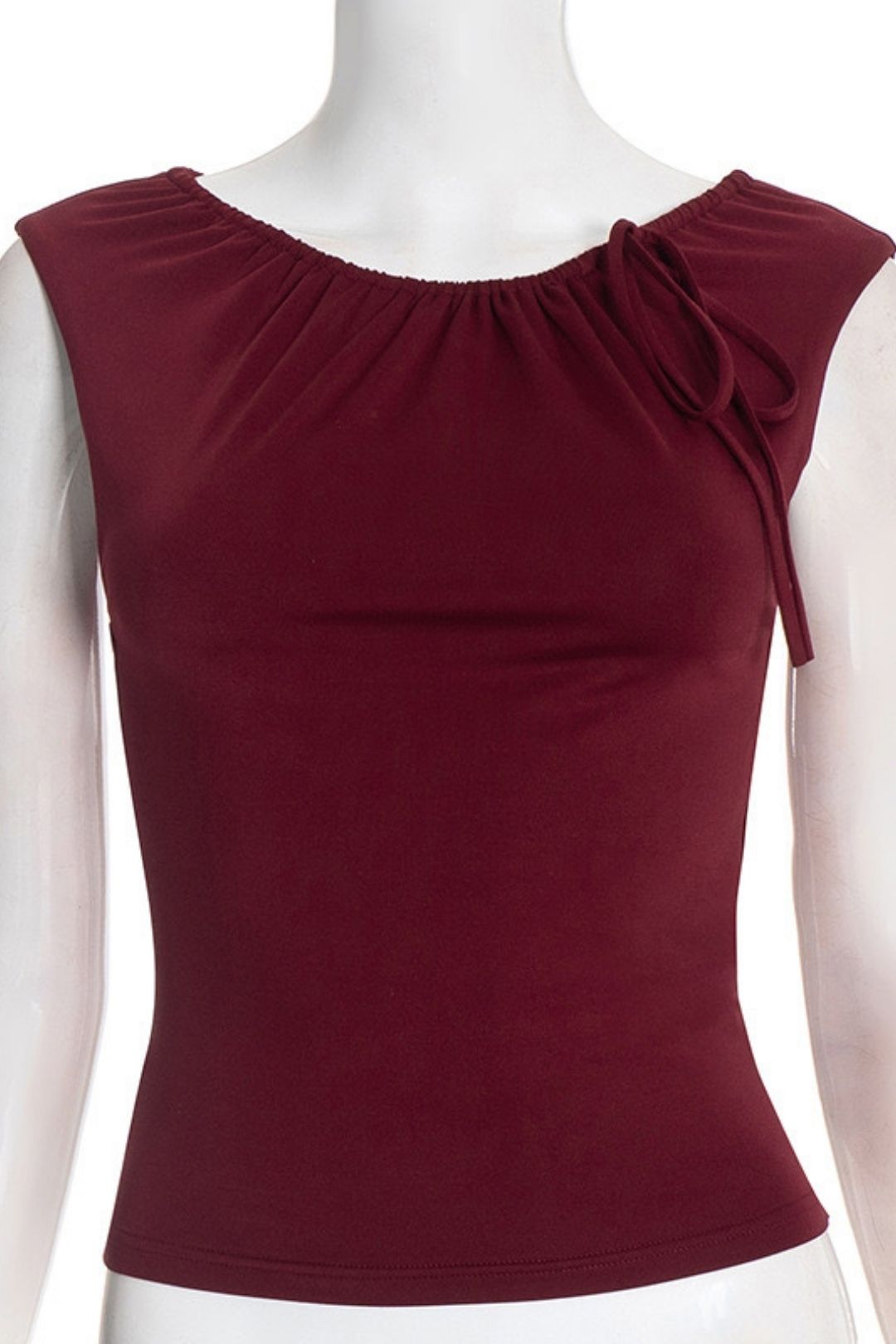 Winter Round Neck Pullover Solid Color Pleated Drawstring Tie Belly Button Top T-shirt