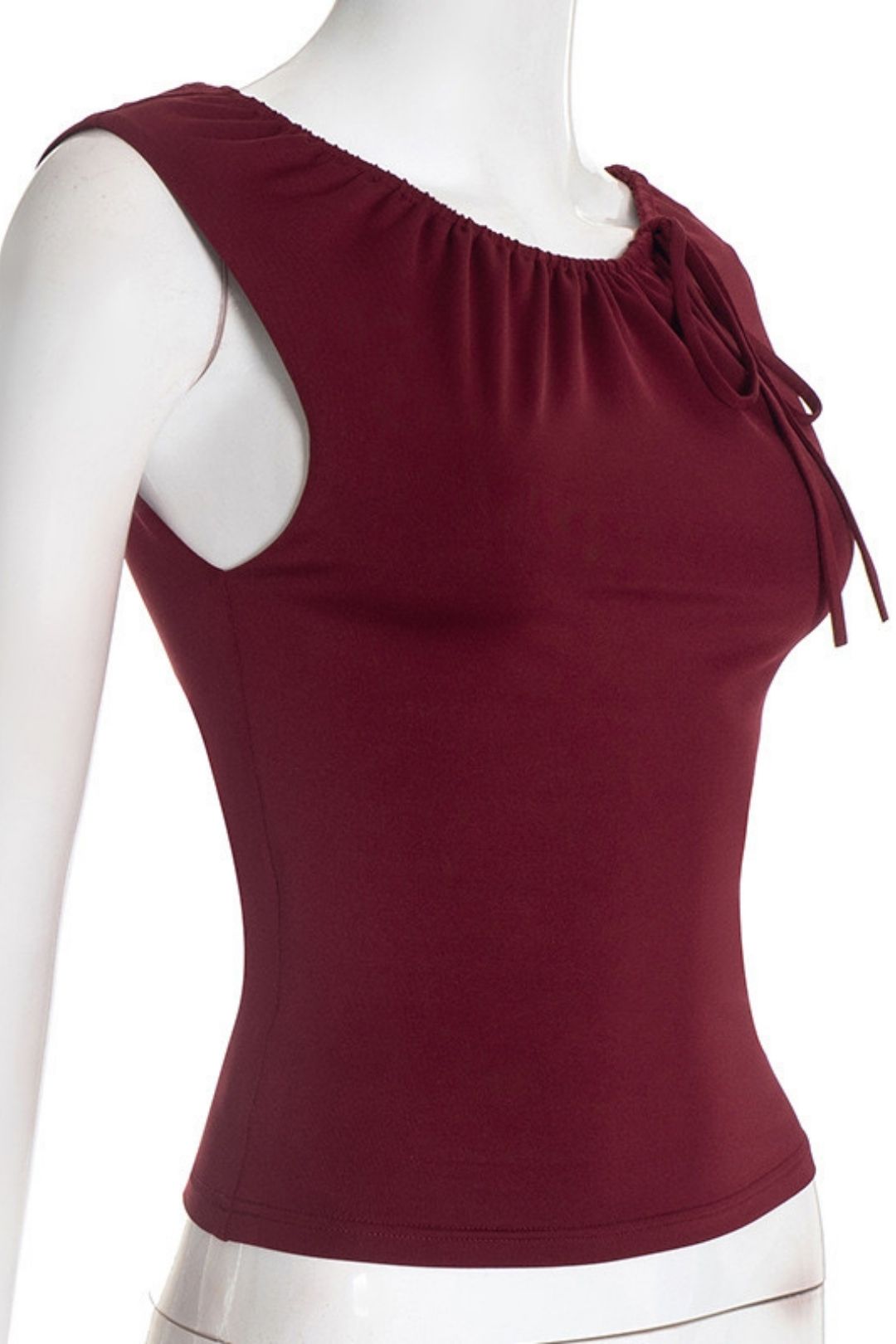 Winter Round Neck Pullover Solid Color Pleated Drawstring Tie Belly Button Top T-shirt