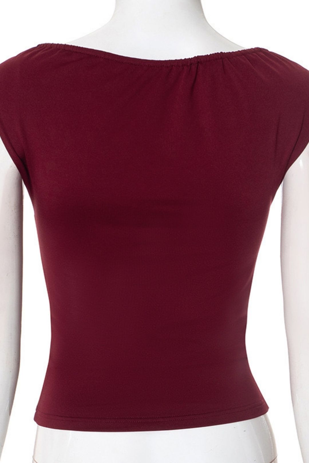 Winter Round Neck Pullover Solid Color Pleated Drawstring Tie Belly Button Top T-shirt