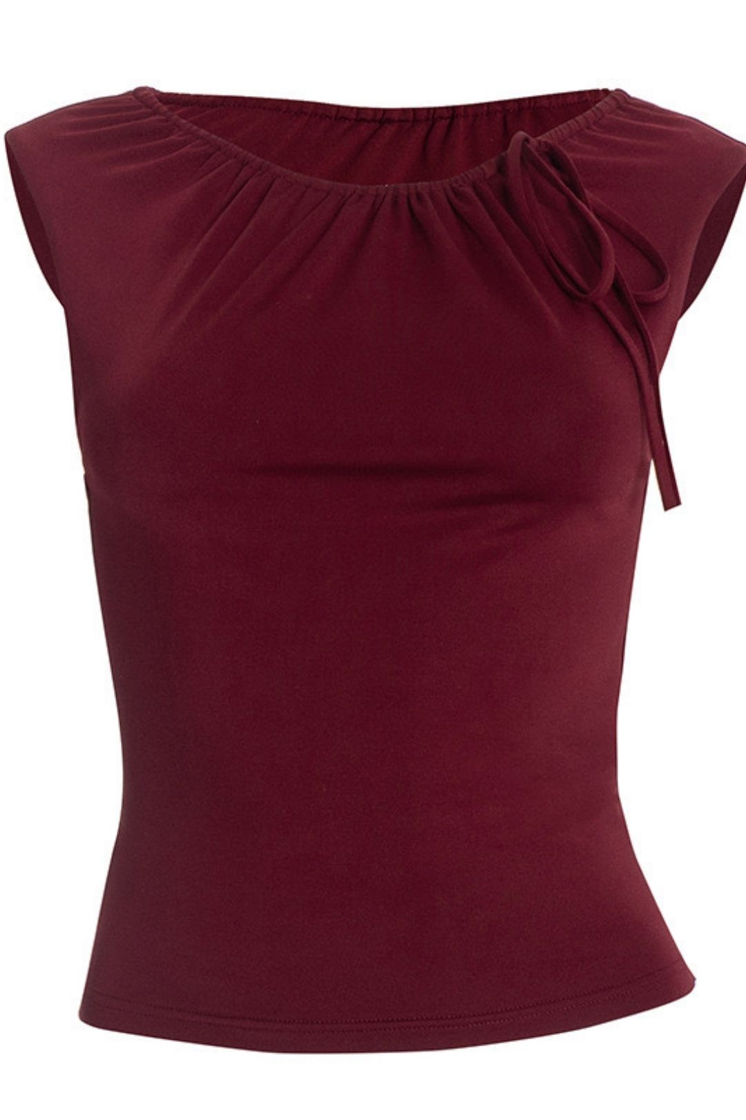 Winter Round Neck Pullover Solid Color Pleated Drawstring Tie Belly Button Top T-shirt