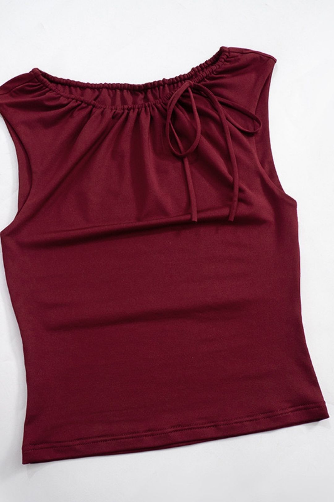 Winter Round Neck Pullover Solid Color Pleated Drawstring Tie Belly Button Top T-shirt