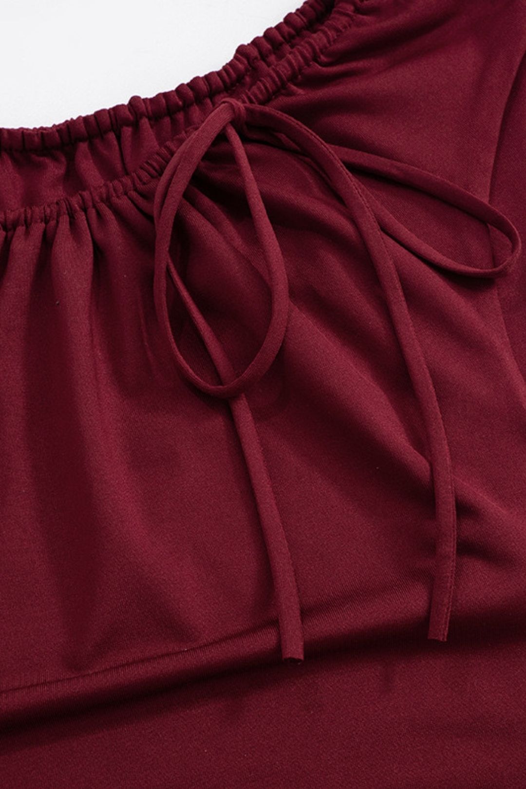 Winter Round Neck Pullover Solid Color Pleated Drawstring Tie Belly Button Top T-shirt