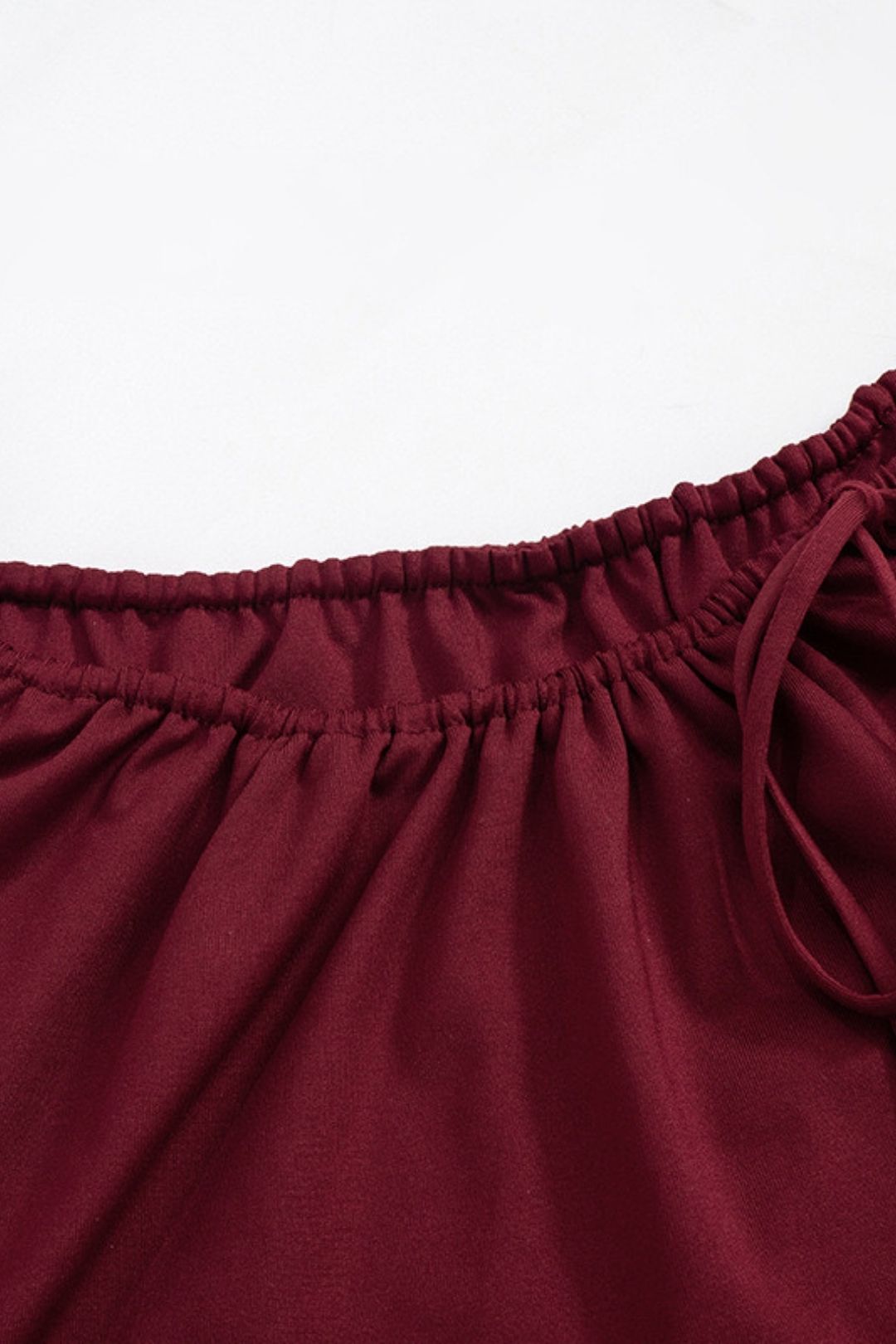 Winter Round Neck Pullover Solid Color Pleated Drawstring Tie Belly Button Top T-shirt