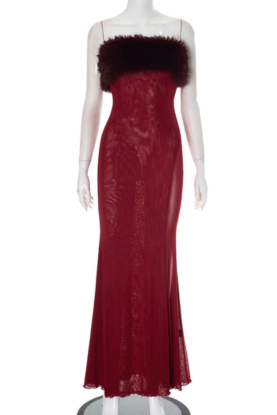 Tube Top Off-shoulder Fur Collar Sexy Perspective Mesh Hip Dress