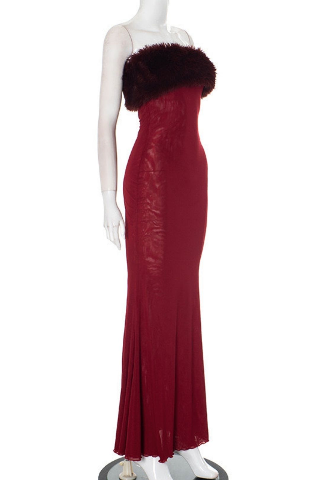 Tube Top Off-shoulder Fur Collar Sexy Perspective Mesh Hip Dress