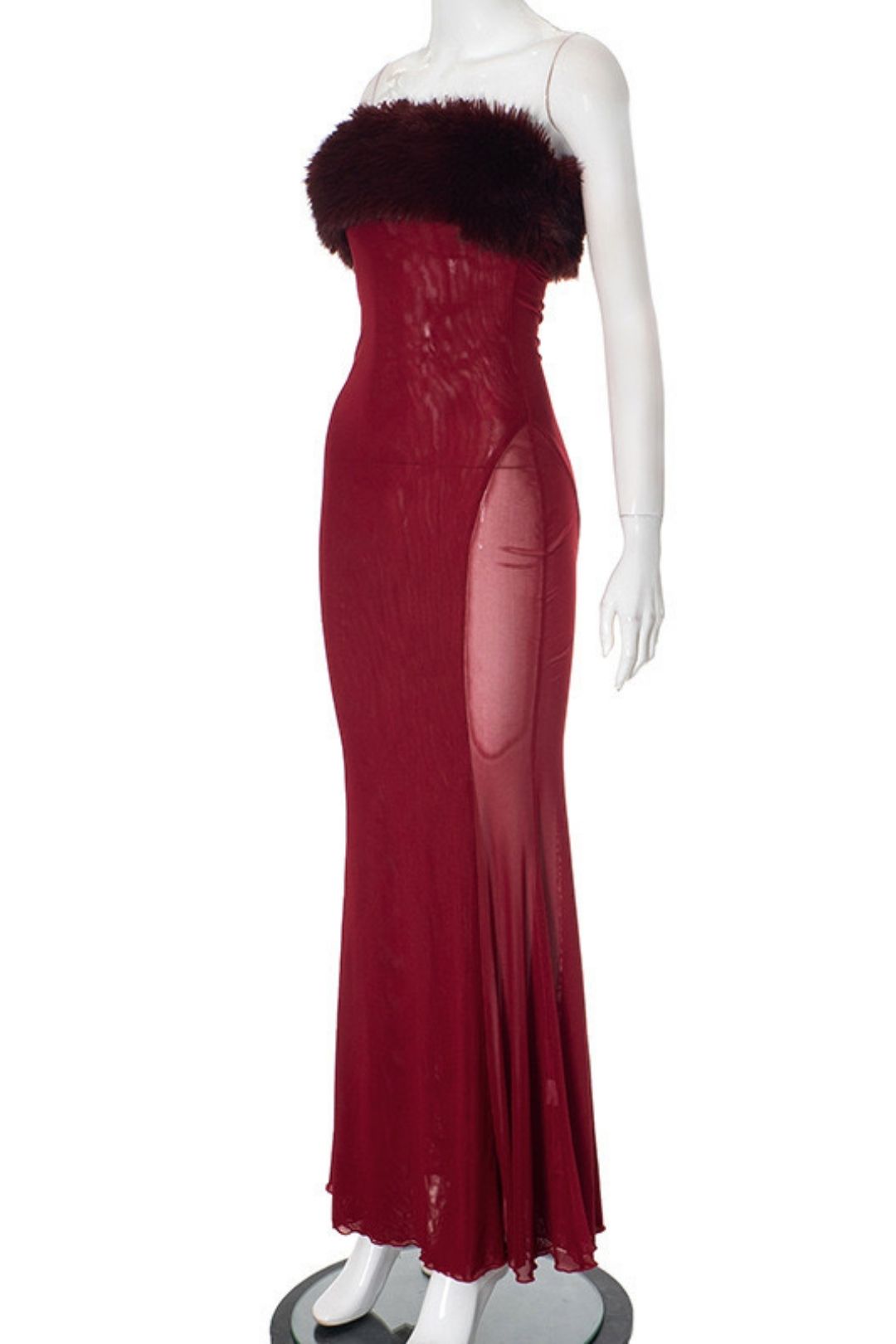 Tube Top Off-shoulder Fur Collar Sexy Perspective Mesh Hip Dress