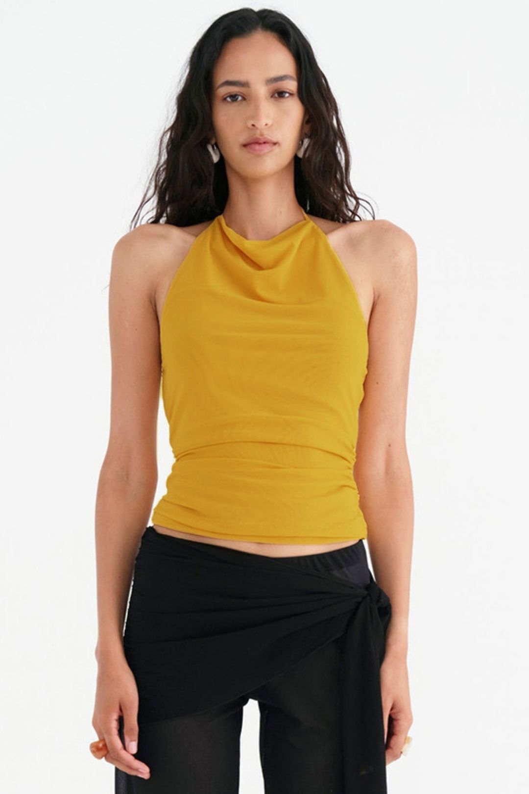 New Solid Color Sexy Backless Mesh Halter Neck Tops