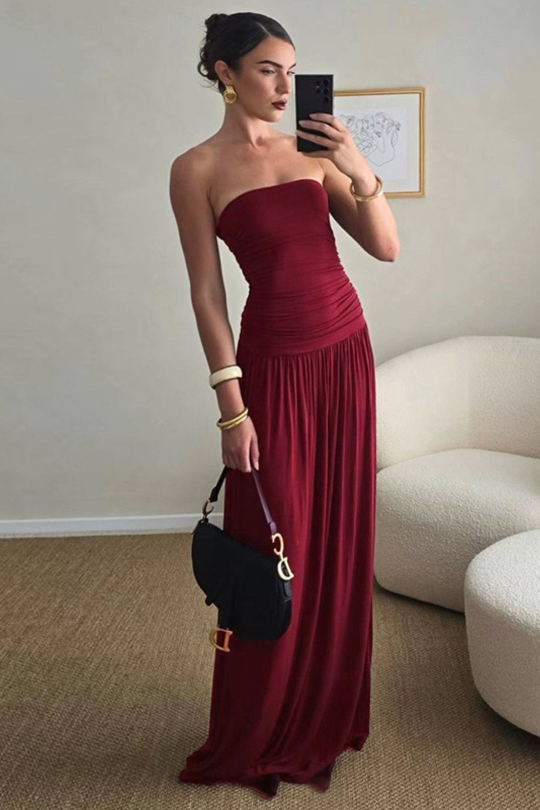 New Sleeveless Sexy Tube Top Pleated Long Dress