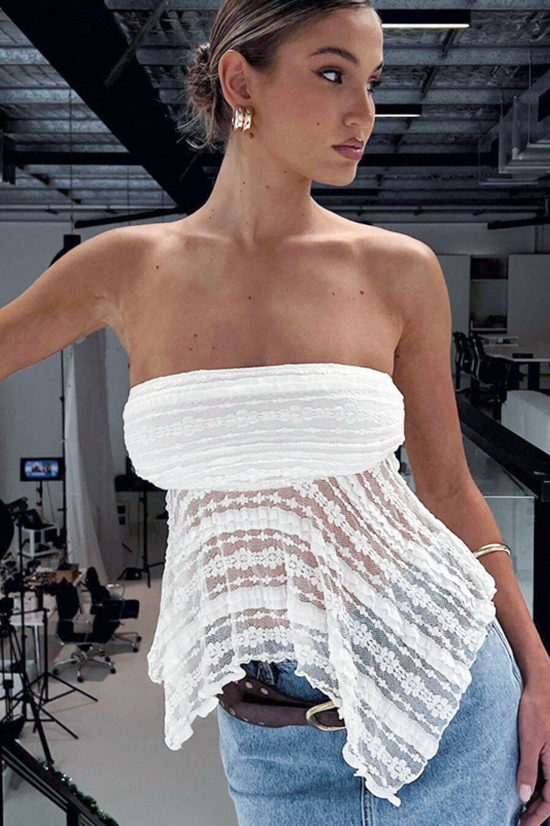 Sexy Lace Irregular Tube Top T-shirt Top