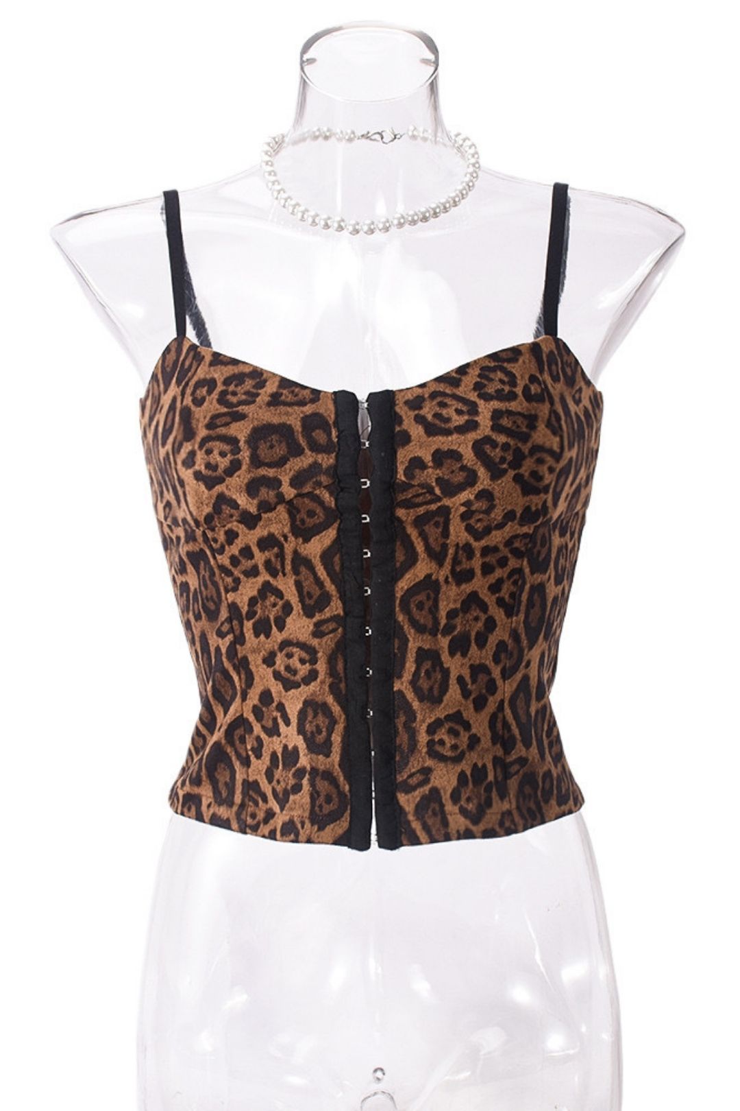New Products Ribbon Button Sleeveless Hollow Leopard Print Backless Slim Top