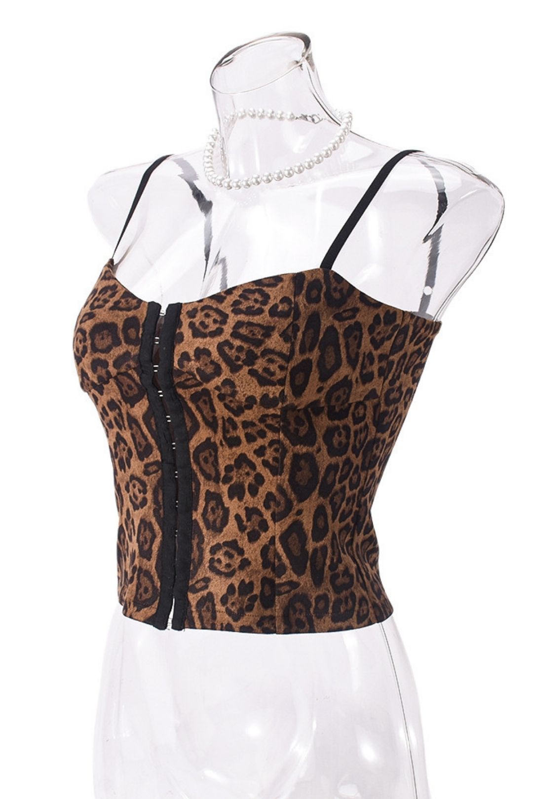 New Products Ribbon Button Sleeveless Hollow Leopard Print Backless Slim Top