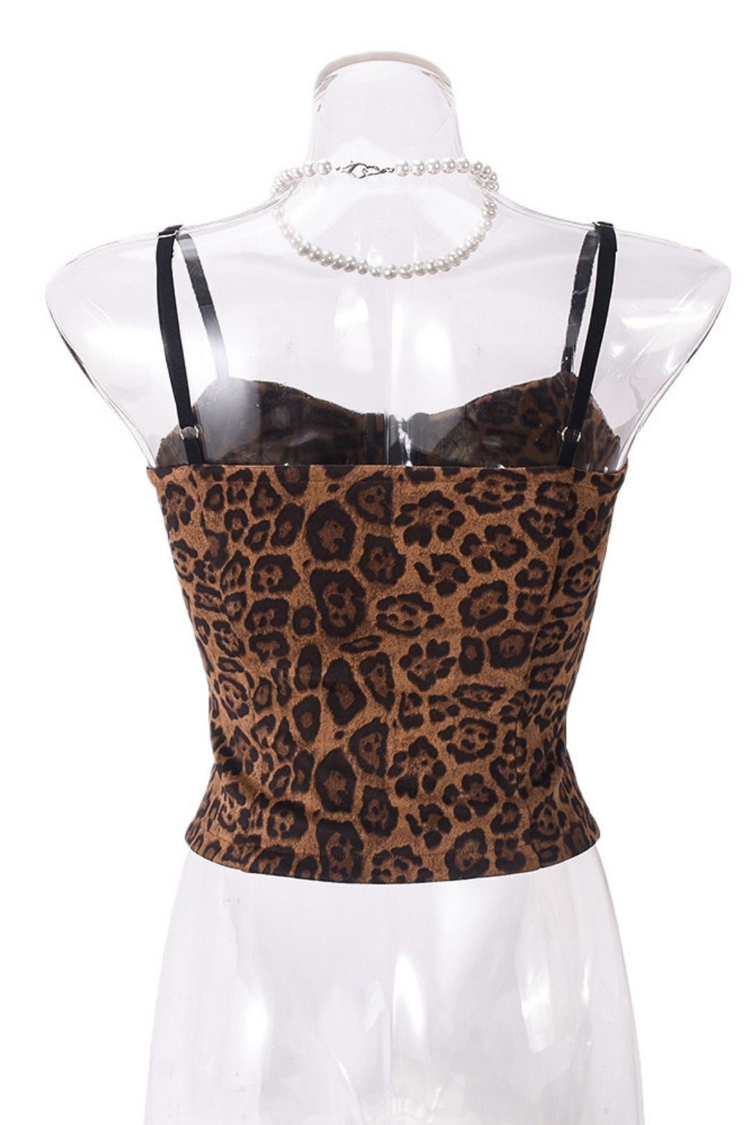 New Products Ribbon Button Sleeveless Hollow Leopard Print Backless Slim Top