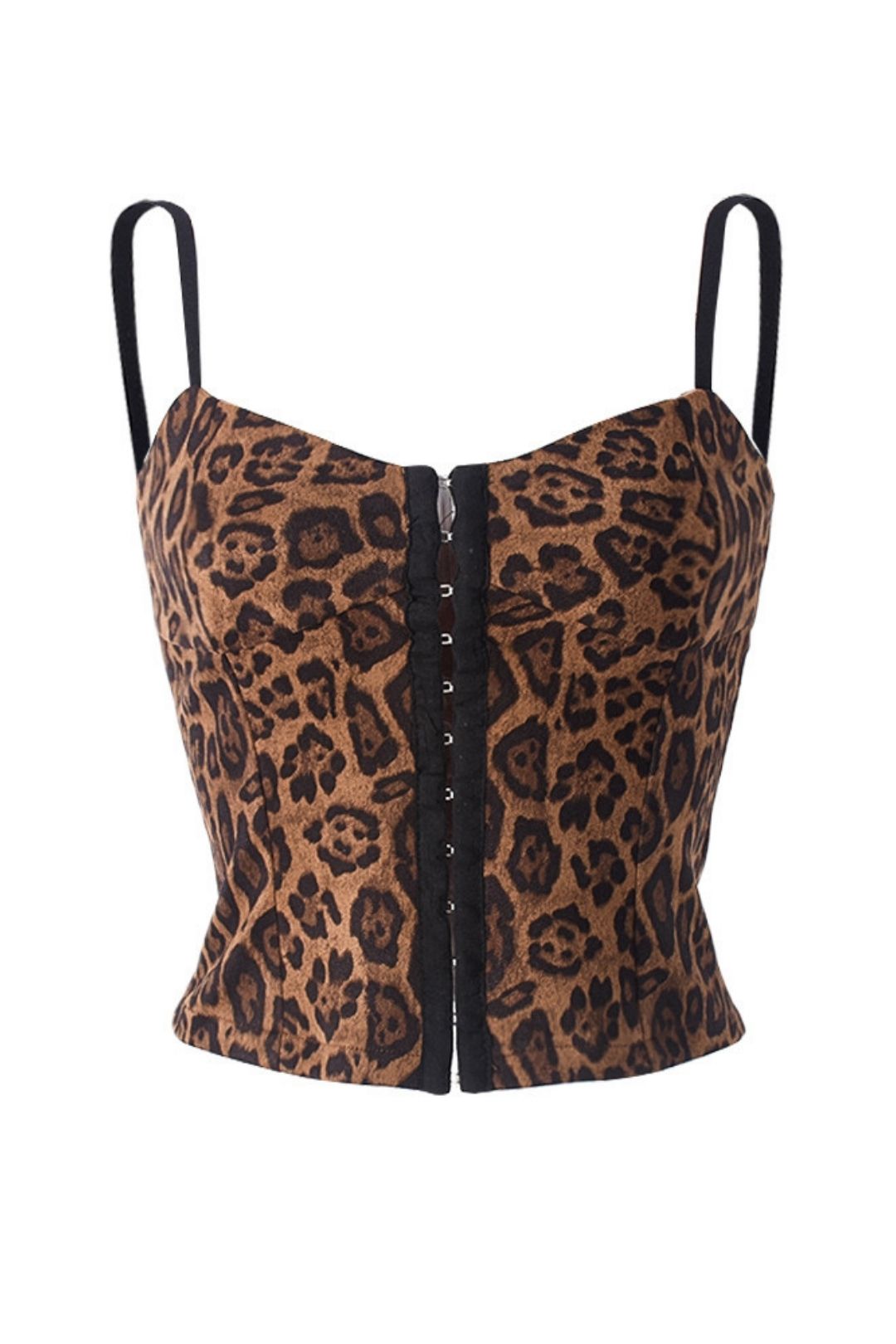 New Products Ribbon Button Sleeveless Hollow Leopard Print Backless Slim Top