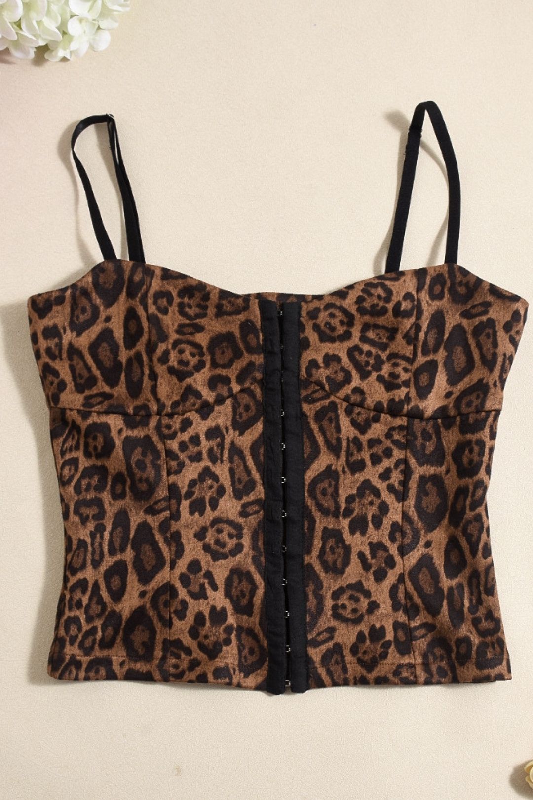 New Products Ribbon Button Sleeveless Hollow Leopard Print Backless Slim Top