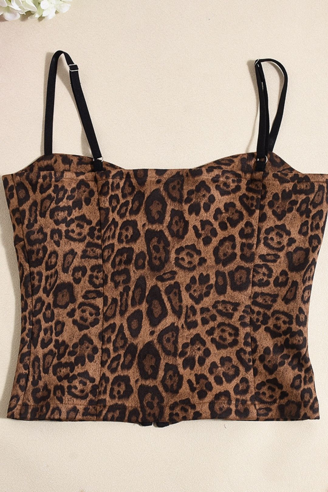 New Products Ribbon Button Sleeveless Hollow Leopard Print Backless Slim Top
