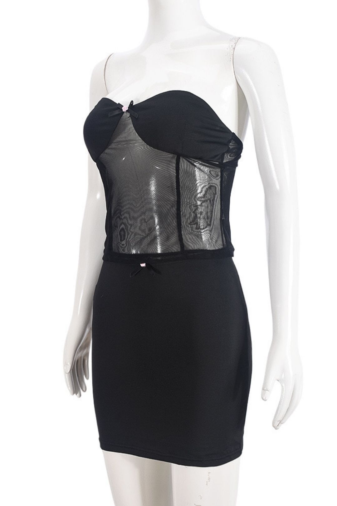 Wrapped Chest Short Skirt Fashion Perspective Sexy Splicing Two-piece Suit