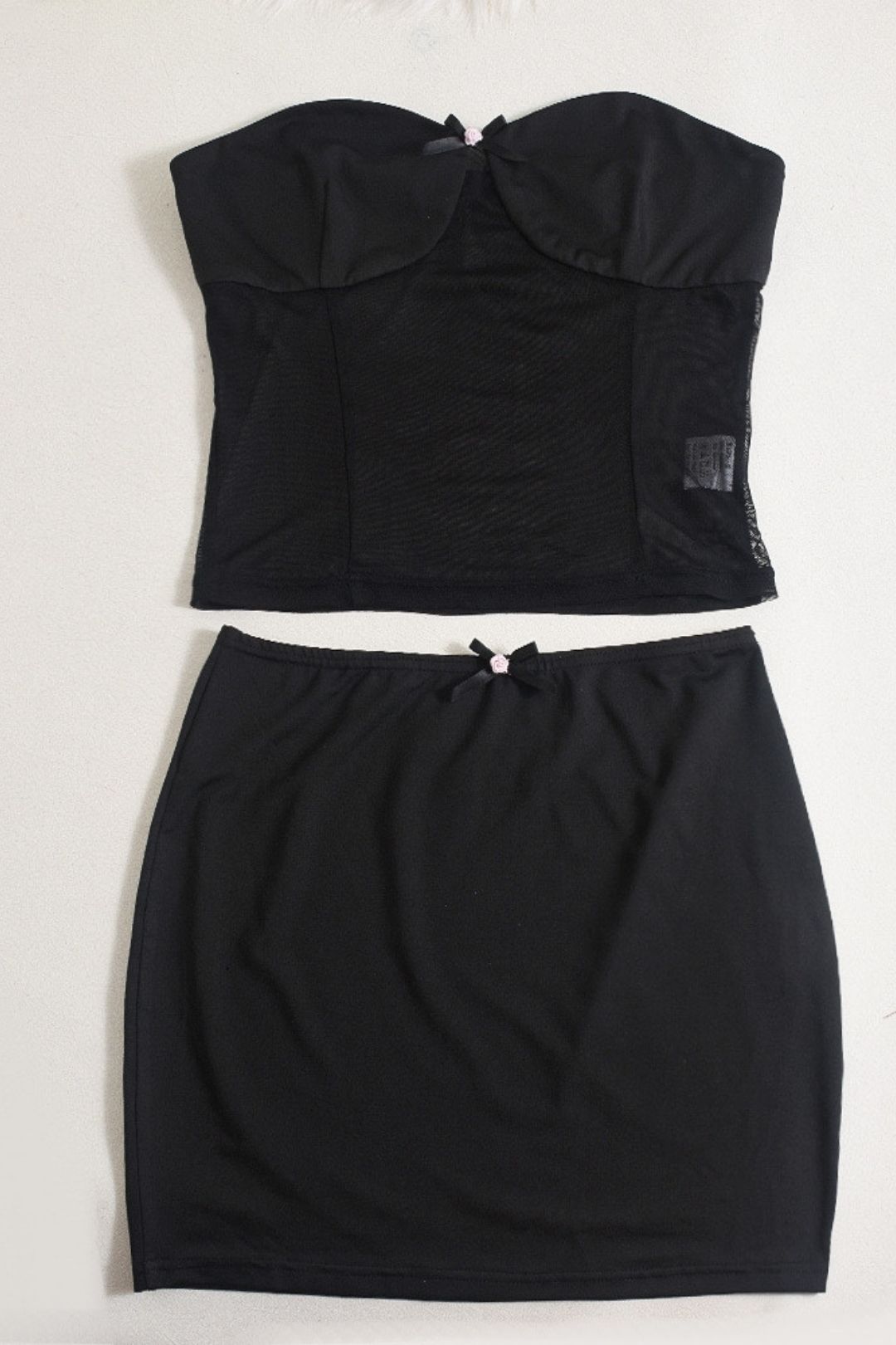 Wrapped Chest Short Skirt Fashion Perspective Sexy Splicing Two-piece Suit