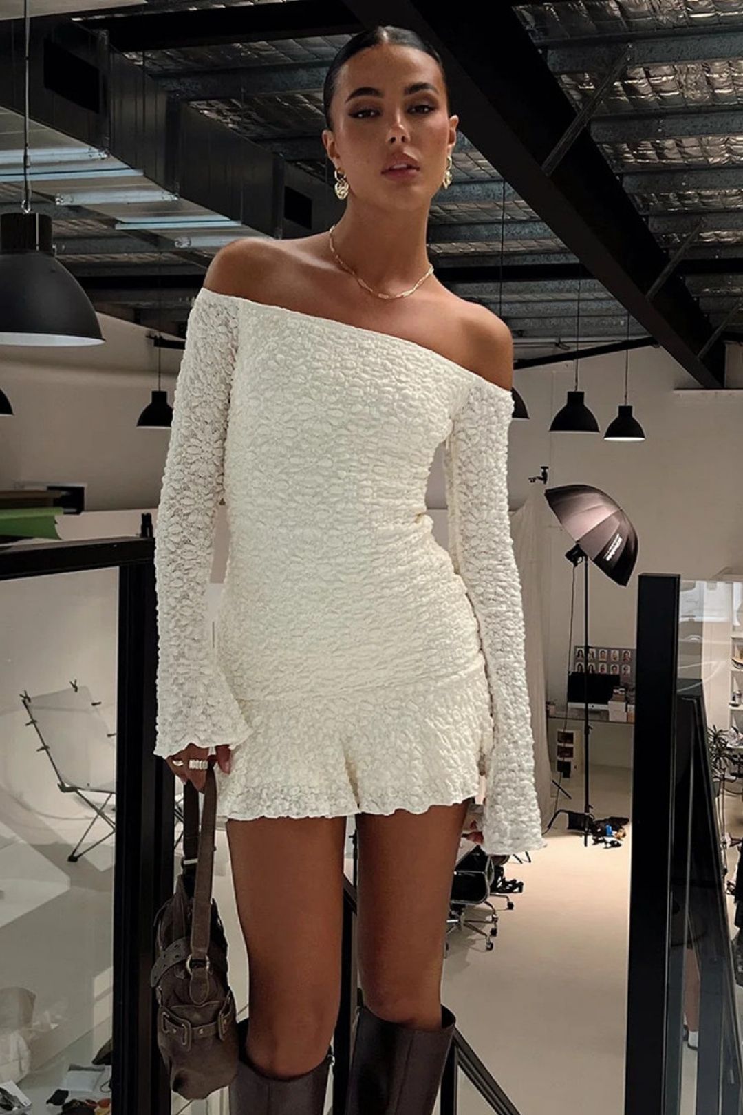 Three-dimensional Fabric Wrapped Chest One Shoulder Sexy Dress