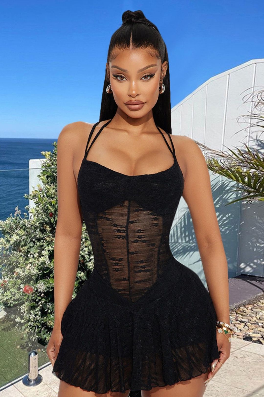 Lace-up Halter Neck Princess  Backless Dress