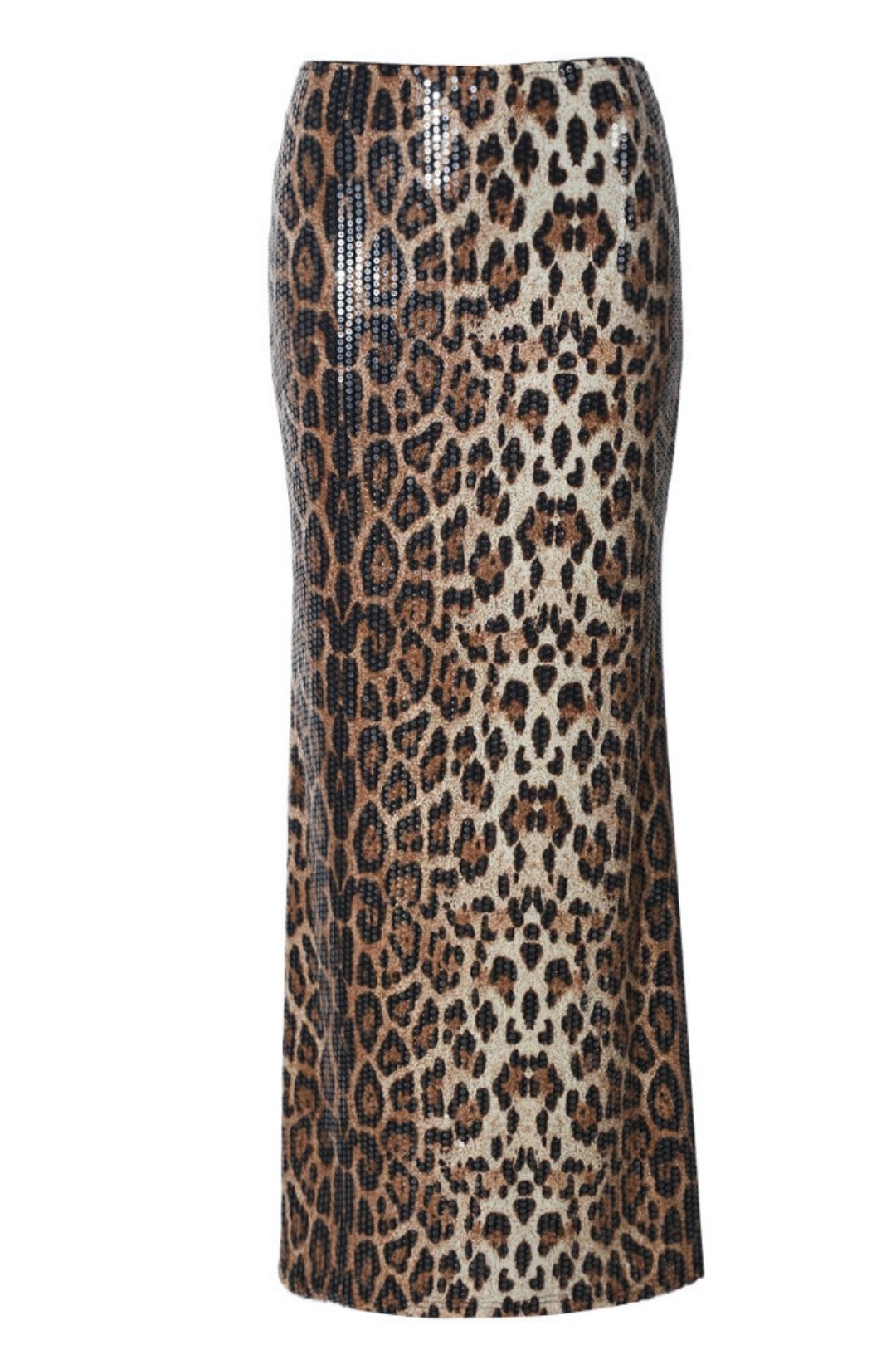 Leopard Print Sequins Stitching Double Layer Lining Elastic Skirt