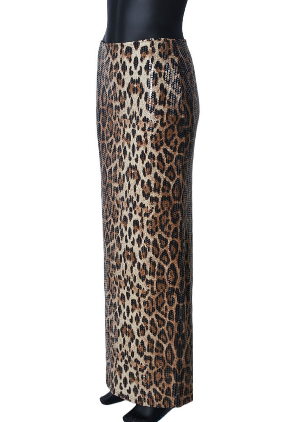 Leopard Print Sequins Stitching Double Layer Lining Elastic Skirt