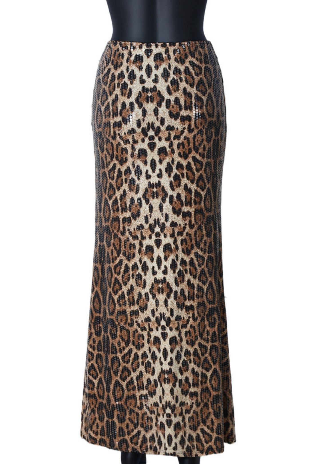 Leopard Print Sequins Stitching Double Layer Lining Elastic Skirt
