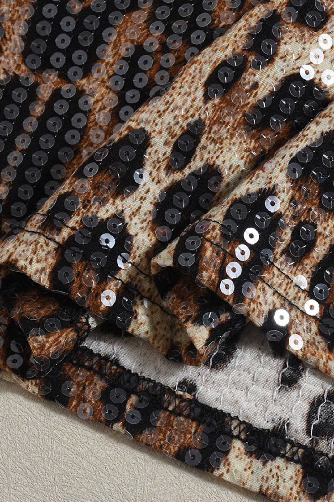 Leopard Print Sequins Stitching Double Layer Lining Elastic Skirt